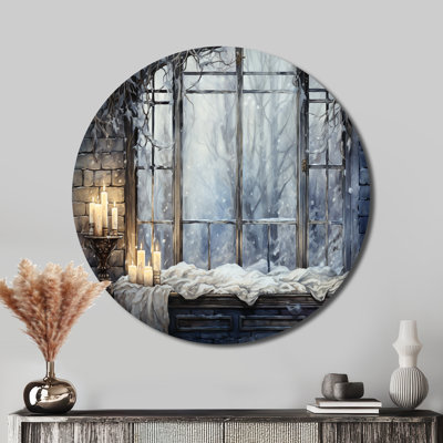 Charme de fenêtre campagne blanc et gris antique - ferme en métal rond