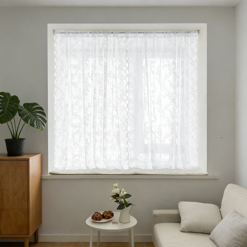 White Lace Curtains 1 Panel, Embroidered Rustic Floral Vintage Lace Curtains For Small Windows, Rod Pocket Farmhouse Privacy Sheer Window Curtain, 29.52X39.37In