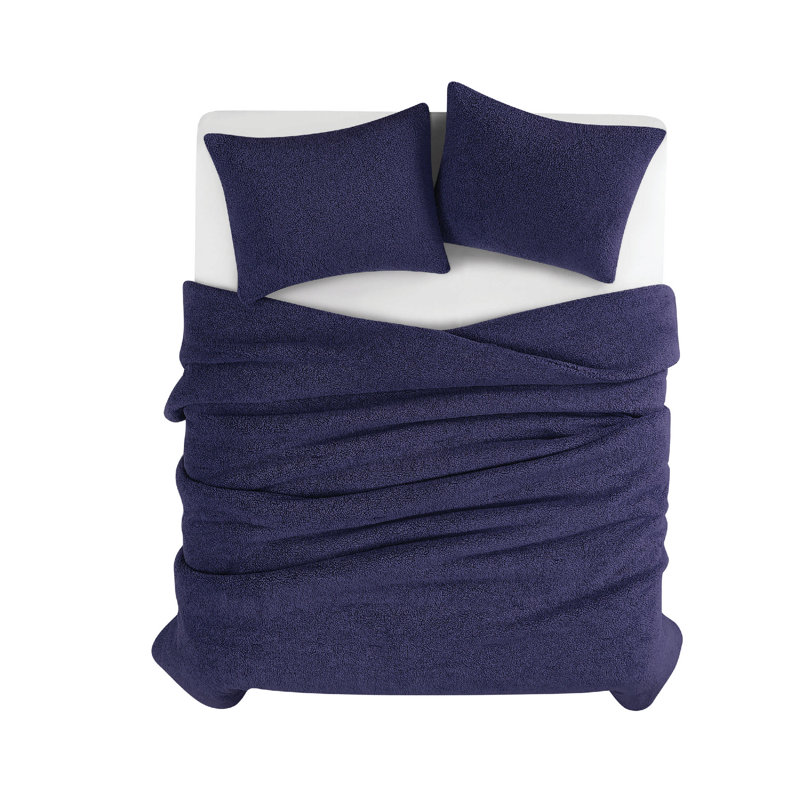 Brooklyn Loom Marshmallow Sherpa Comforter Set, Navy , King Comforter + 2 King Shams