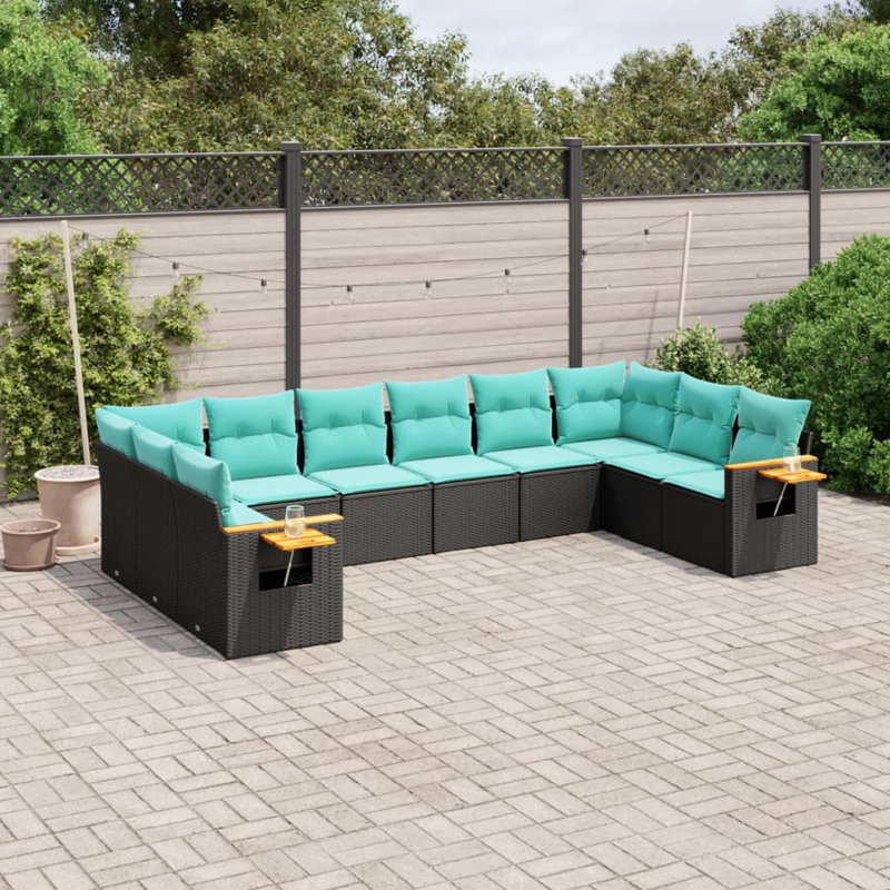  Ensemble de canapé de patio 10 pièces avec coussins en rotin de polyester noir