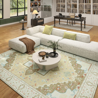 Tapis lavable intérieur / extérieur tapis floral rétro jaune salon chambre entrée