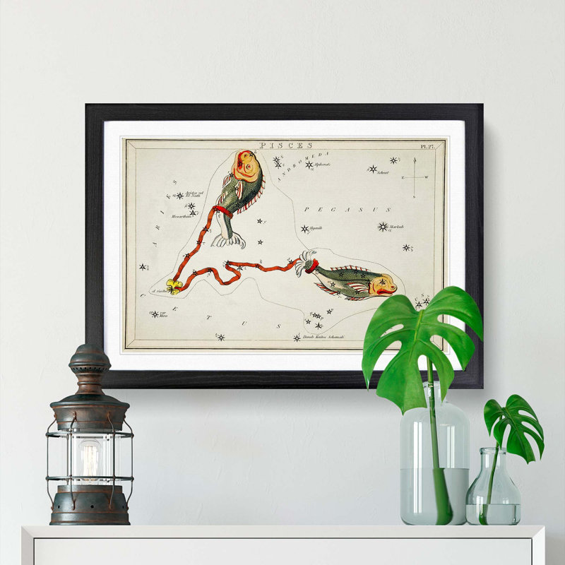 Astronomical Zodiac Chart Of The Pisces - Single Picture Frame Painting, Black, 24cm H x 33cm W x 2cm D
