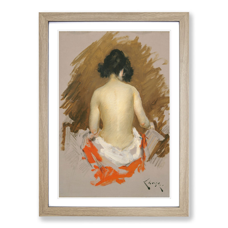 Nude Study by William Merritt Chase - Picture Frame Painting, Oak Framed, 48cm H x 36cm W x 2cm D
