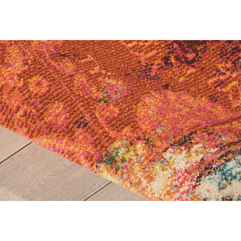 Velva Abstract Orange/Pink/Blue Area Rug, Rectangle 5'3" x 7'3"