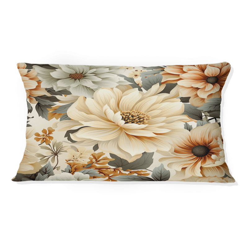 Neutral Tones Essence Buttercup Floral Pattern - Floral Printed Throw Pillow
