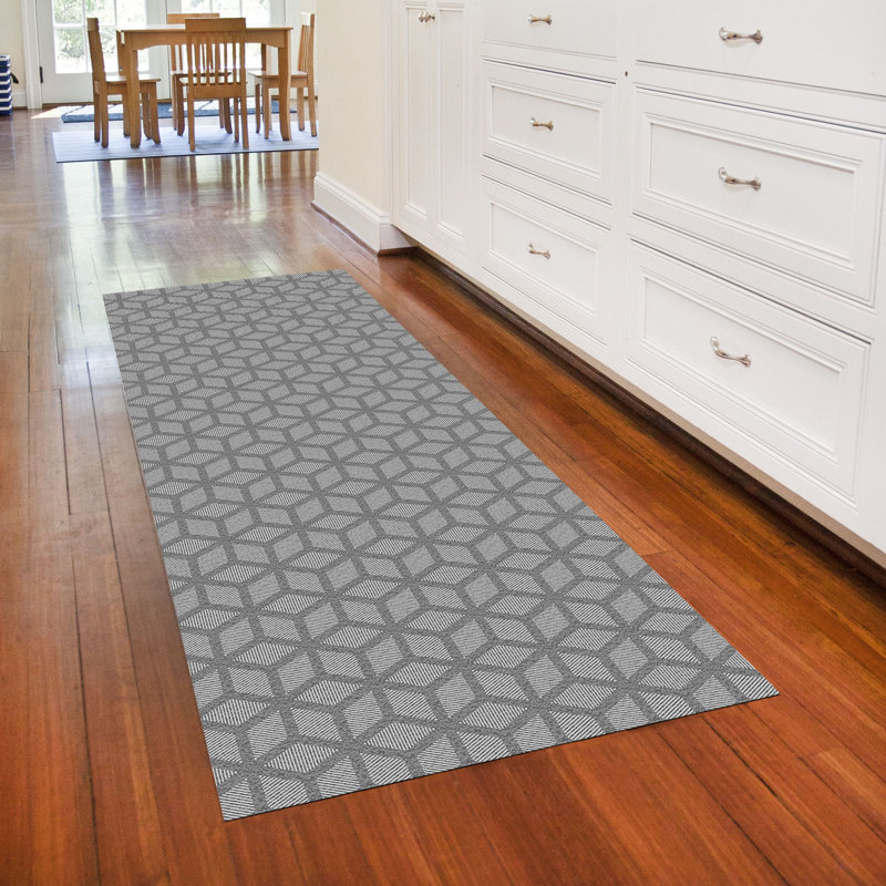 Un-Rug Cubics Rube Low Profile Kitchen Mat by Matterly, Rectangle 2' x 6', Dark Gray