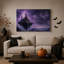 Château gothique flottant avec éclairs violets et toile murale d'Halloween-163402526