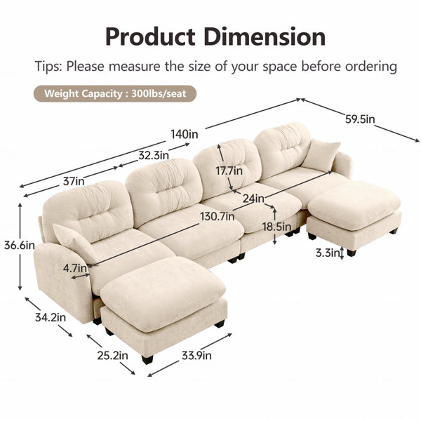 Latitude Run® Basic Sectional Sofa, Modular Sofa U Shaped Couch With ...