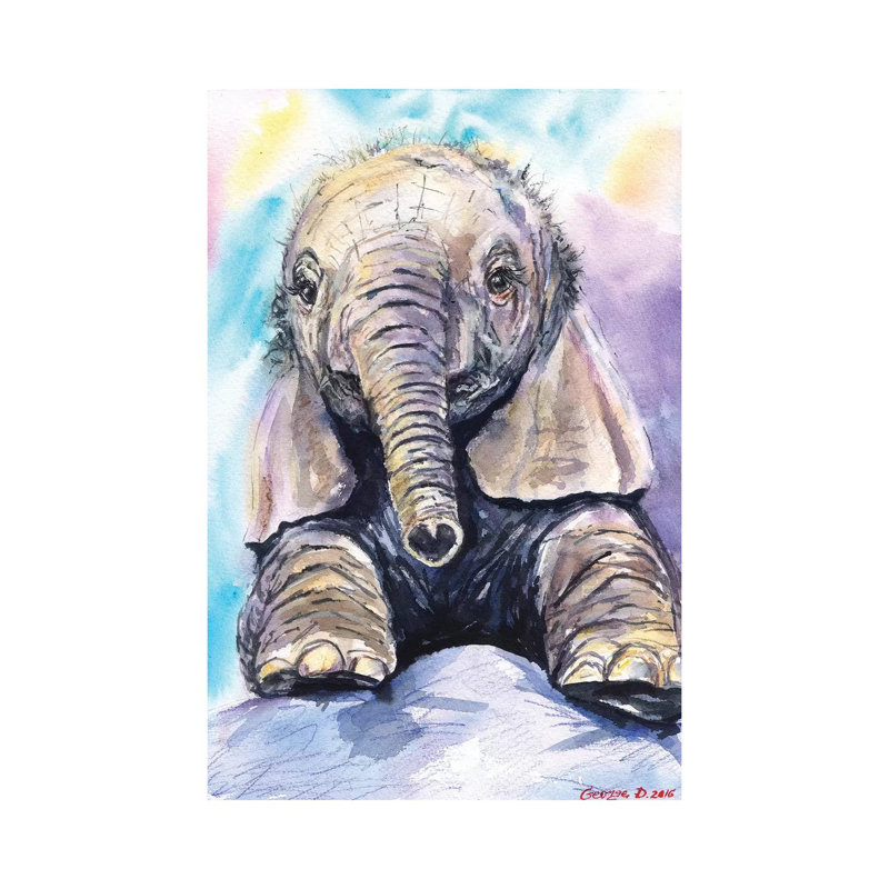 Happy Baby Elephant by George Dyachenko - Wrapped Canvas Print, 20.32 cm H x 30.48 cm W