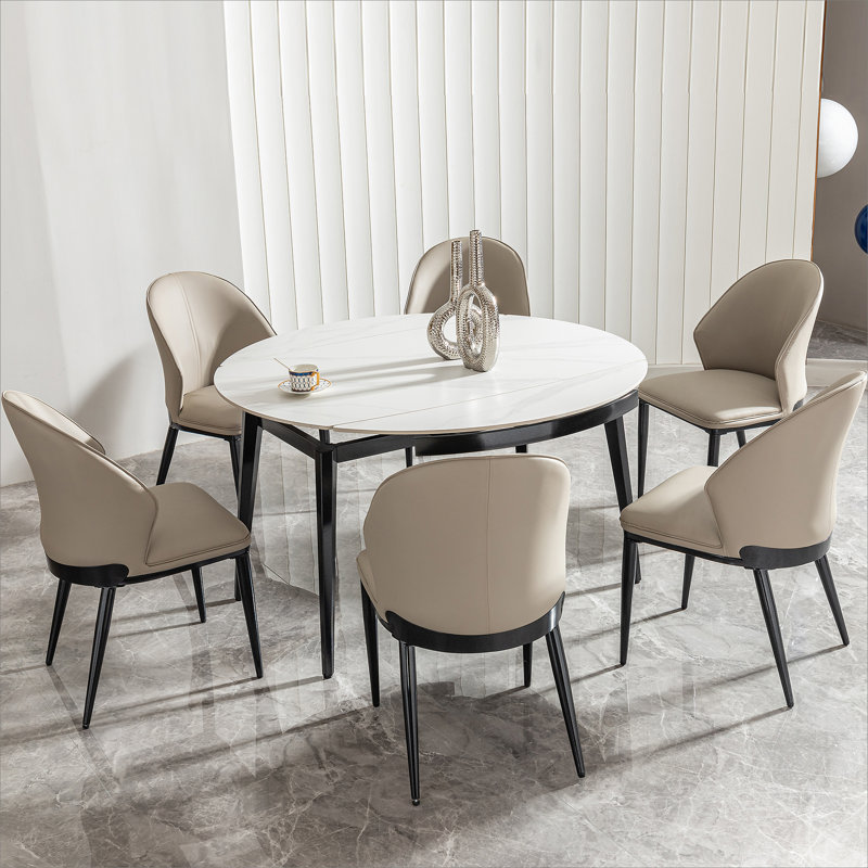 33.5'' to 51.2'' Extendable Sintered Stone Material Round White Dining Table