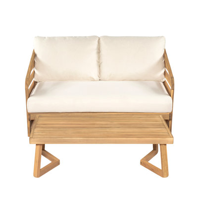 Ensemble de causeuse et table basse en bois d'acacia royal, beige