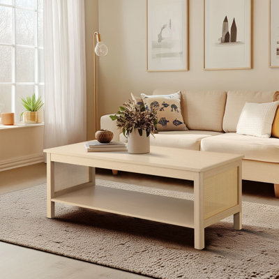 Ashlyn 41.5'' W 2-Tier Rattan Coffee Table With Open Storage