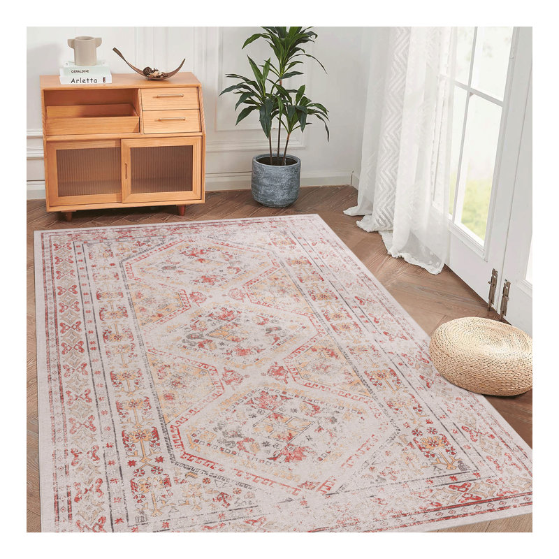 Area Rug, Washable Rug, Low-Pile, Non-Slip, Non-Shedding, Foldable, Kid & Pet Friendly - Area Rugs for living room, bedroom, kitchen (Beige)