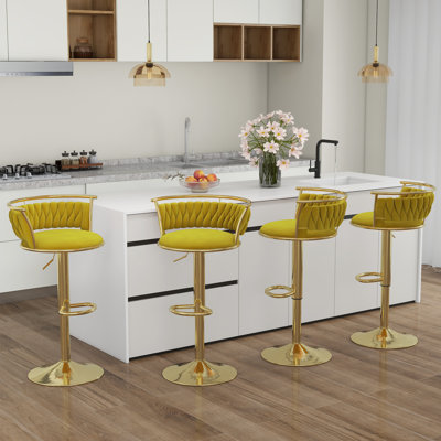 Ensemble de 4 tabourets de bar réglables modernes Ginko, tabourets de comptoir pivotants avec siège rembourré, dossier, repose-pieds et structure en métal pour la cuisine et le bar