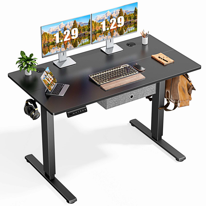 Markisha Adjustable Metal Base Standing Desk, Black/Black, 48" H x 47" W x 23" D