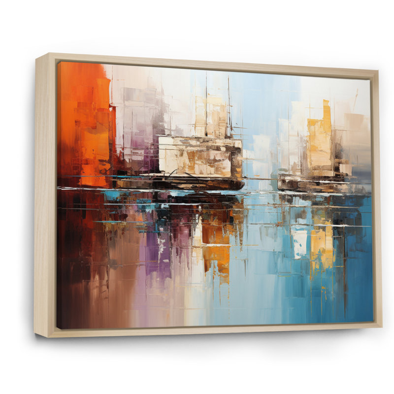 Teal Canal Abstract Reflections Bold - impression, H 16 po x l 32 po x P 1 po, Cadre naturel flottant