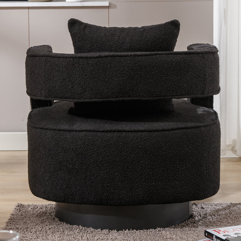 29 inches Wide  Swivel Barrel Chair, Black Boucle