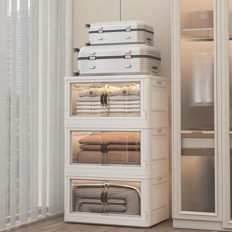 4 Storage Bins With 4 Lids, 78 Qt White Closet Organizers And Storage, 3 Packs Stackable Storage Bins With Wheels,Double Door Collapsible Storage Bins For Home And Office