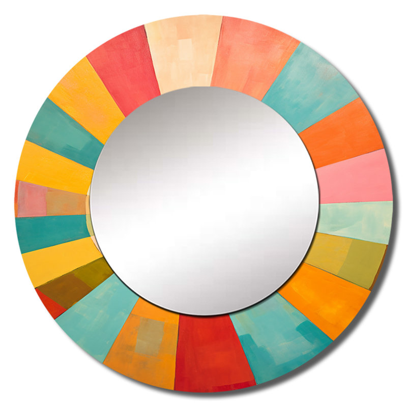 Colorful Mid Century Optical Serenade II - Midcentury Modern Unique Mirror, Mid-Century Modern Large Round Wall Mirror, Printed Metal Art