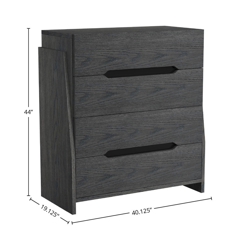 Itsumi Solid Wood 4-Drawer Chest, Black, Black