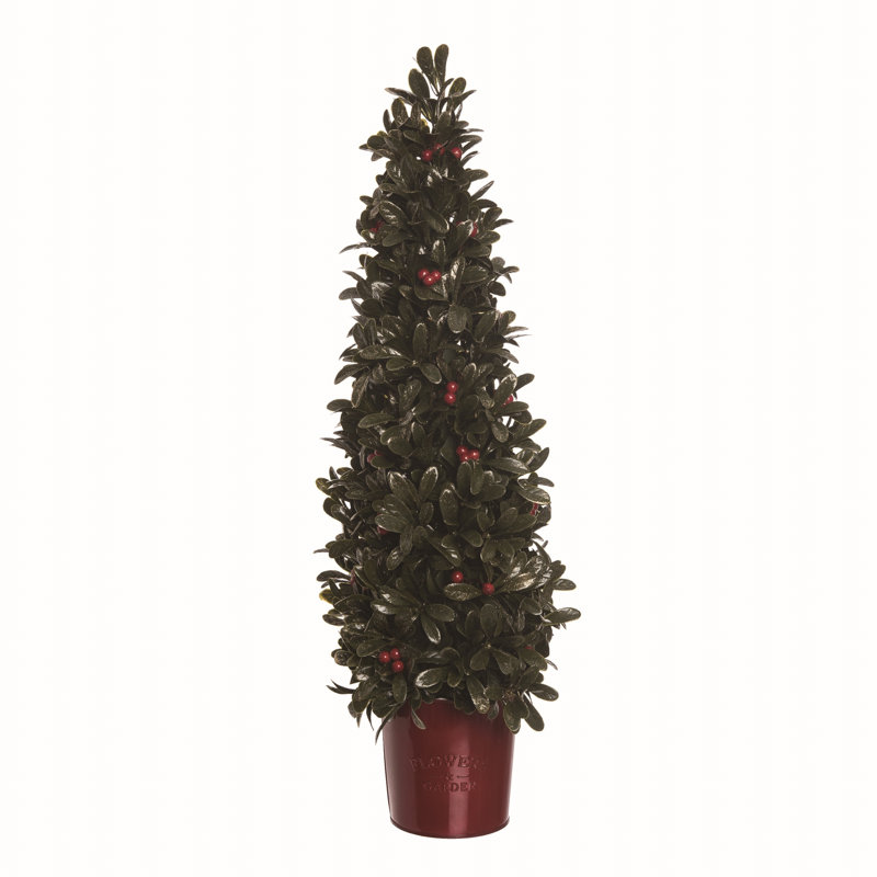 Arbre de Noël vert avec lumières et baies, H 24 po x l 7 po x P 7 po