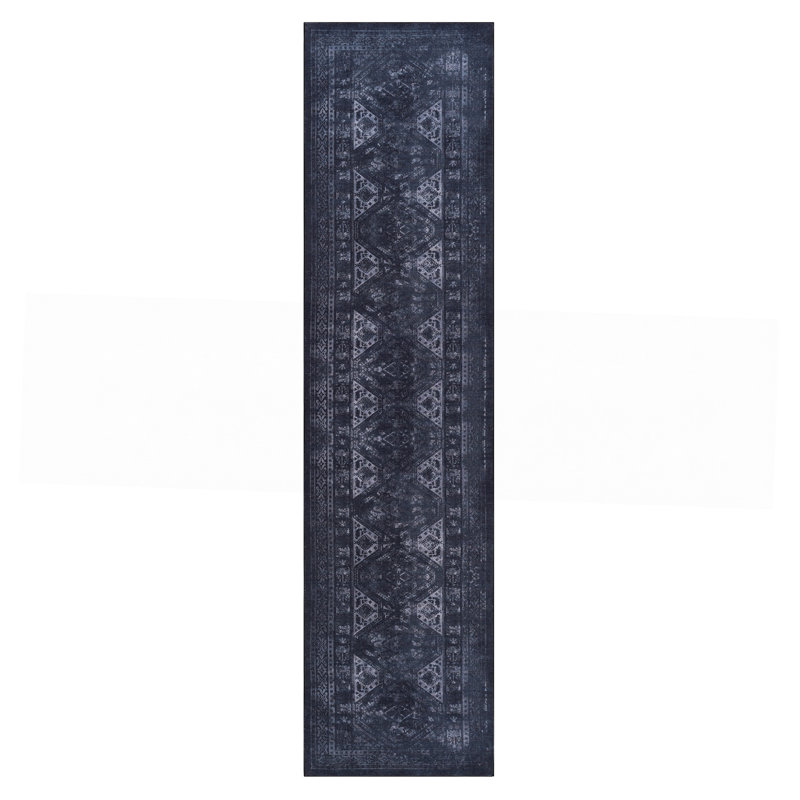 2'6''X10' Runner, Washable Rug, Low-Pile, Non-Slip, Non-Shedding, Foldable, Kid & Pet Friendly - Area Rugs For Living Room, Bedroom, Kitchen, Dining Room Rug (Black/Gray, 2'6''X10')
