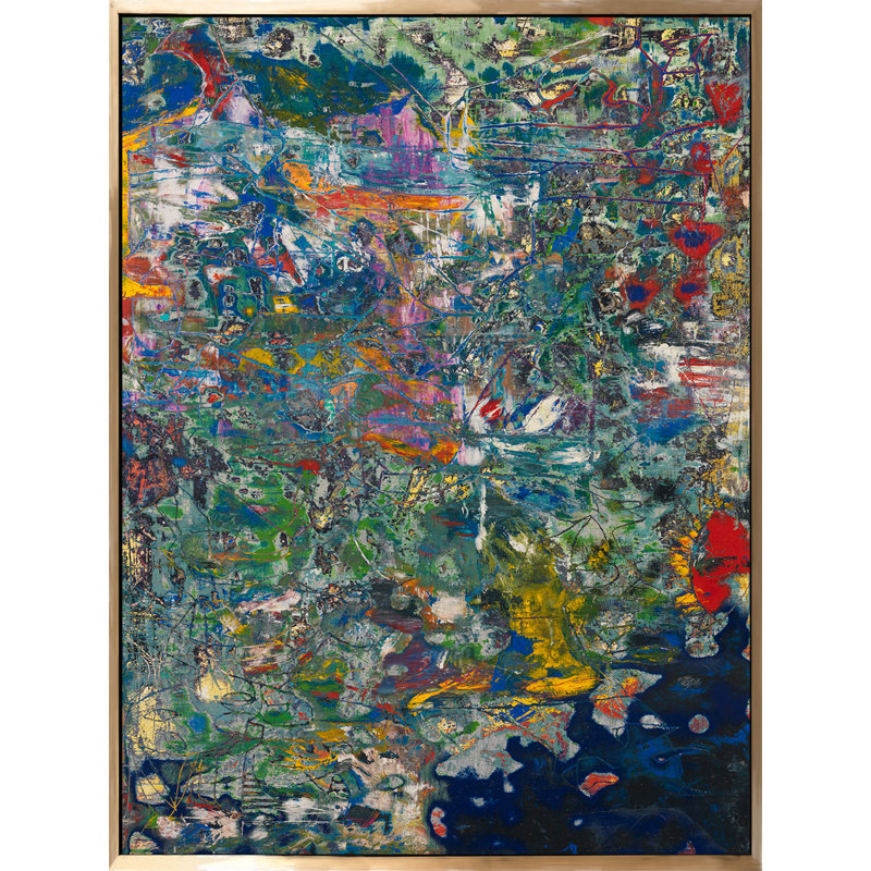 «First Play», peinture sur toile à cadre flottant, Encadrement doré