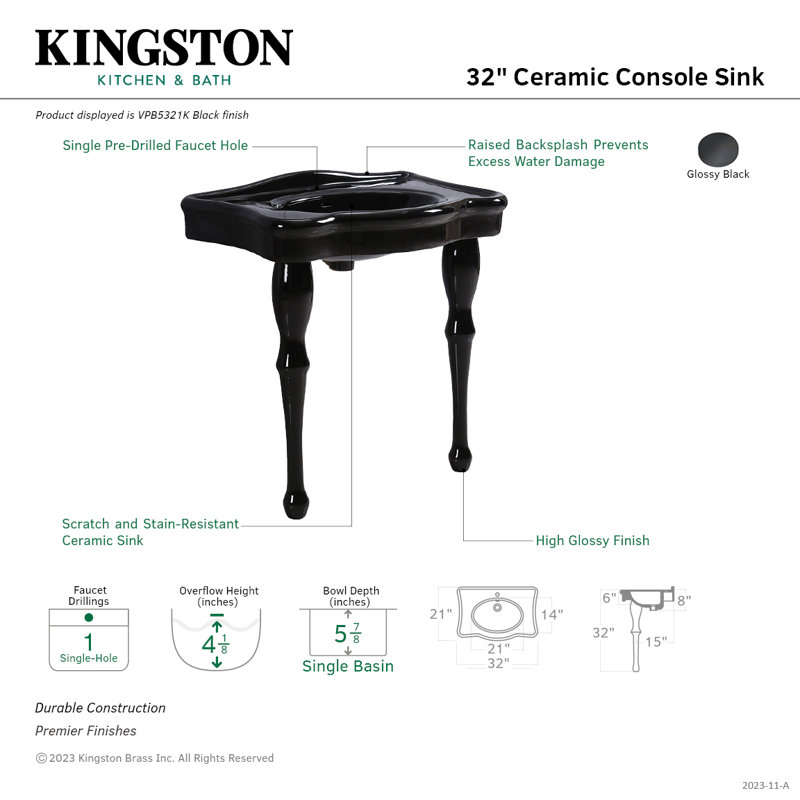 Kingston Brass Imperial 32-Inch Ceramic Console Sink, Single Hole