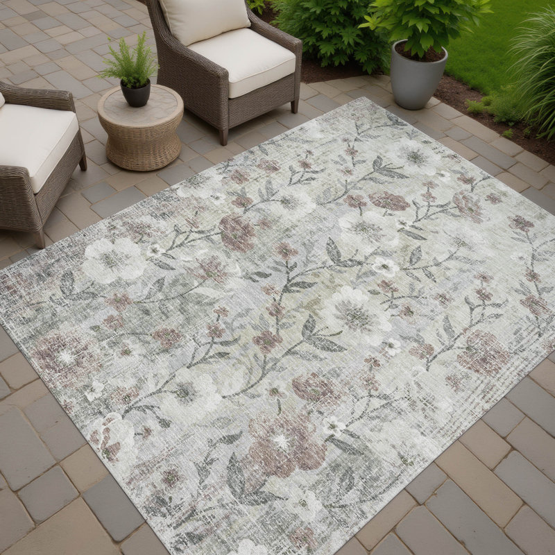 Machine Washable Indoor/Outdoor Raemoore ACN2403 Floral Rug, Rectangle 2'6" x 3'10"