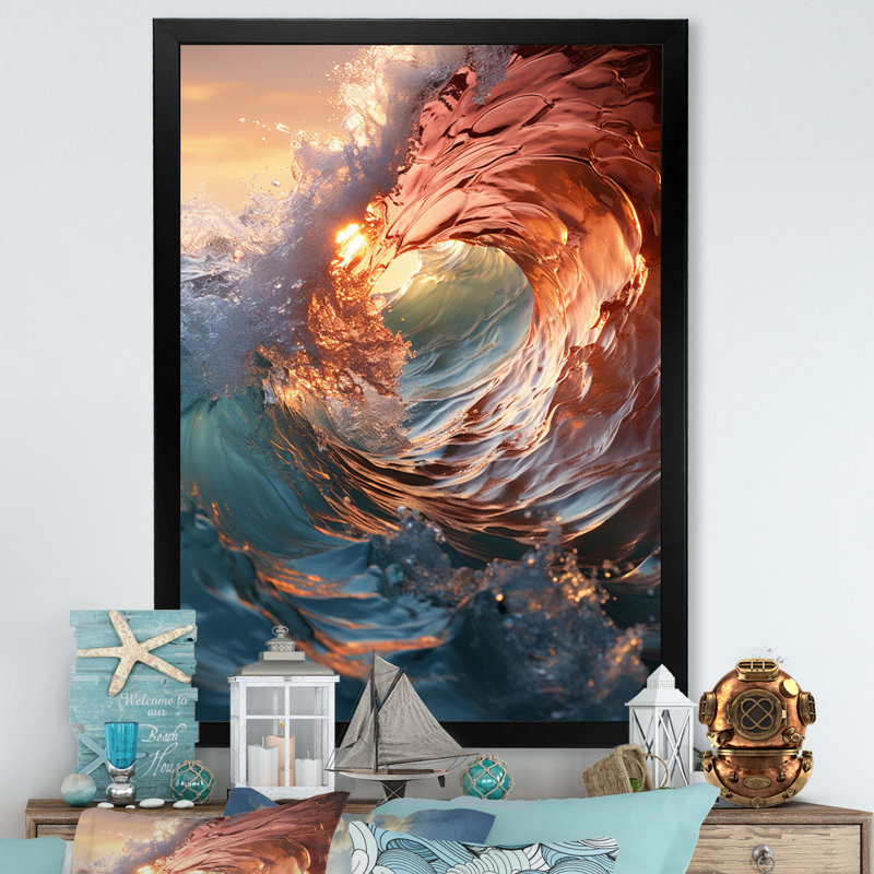 «Beach Photo Sunlit Waves» sur toile, Cadre photo noir, L 12 po x H 20 po