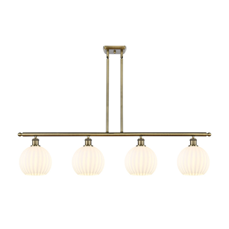 Bepler 4 - Light Steel Dimmable Kitchen Island Globe Chandelier, Antique Brass, 11" H x 48" W x 8" D