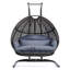 Balancelle suspendue en osier gris anthracite avec support et coussin bleu poussière