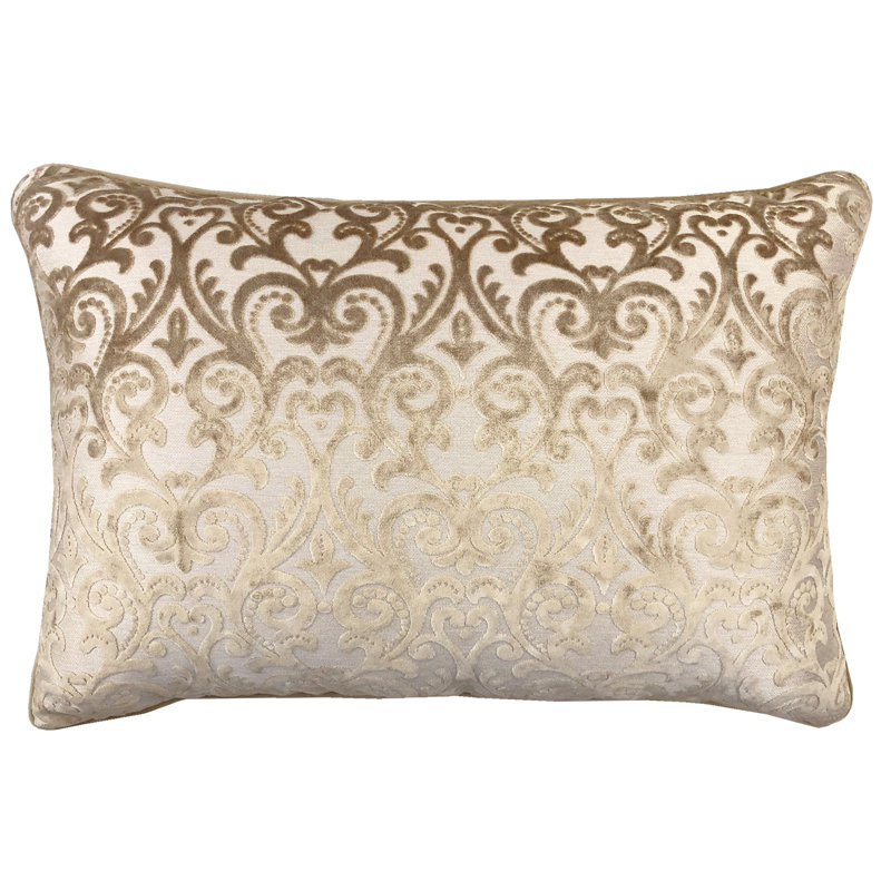 Rectangular Damask Feather Reversible Throw Pillow, Beige