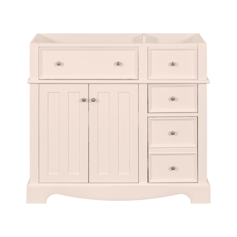 Meuble-lavabo 36 po sans lavabo, meuble-lavabo autoportant avec 3 tiroirs et tablette réglable, Blanc, Argent argent