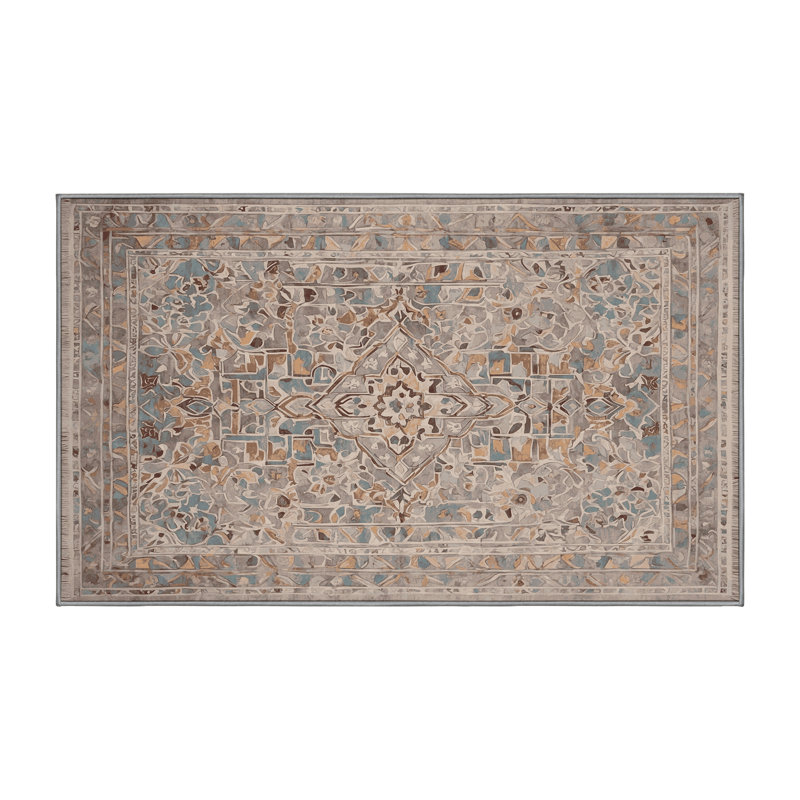Machine Washable Gray Area Rug, Rectangle 3' x 5'