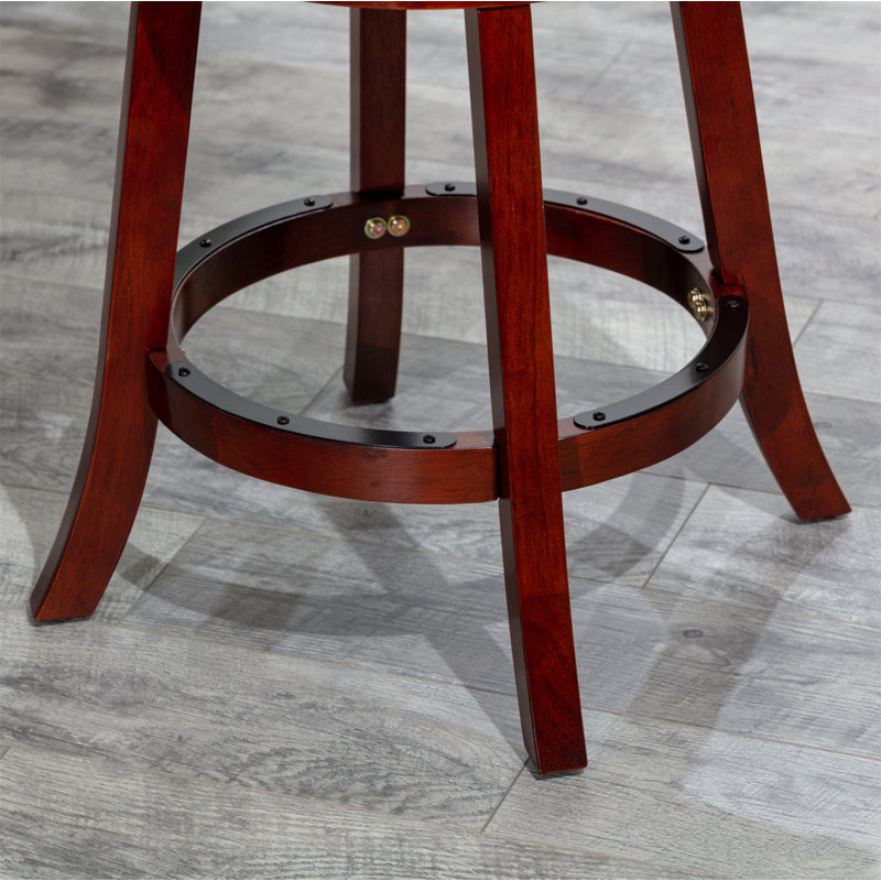 24" Counter Height X-Back Swivel Stool, Cherry Finish, Beige Fabric Seat, Counter Stool (24" Seat Height)