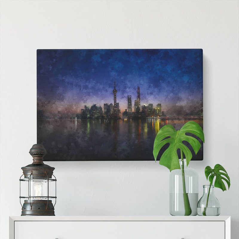 Evening Reflections Of Shanghai Painting - Wrapped Canvas, 45cm H x 76cm W x 4cm D