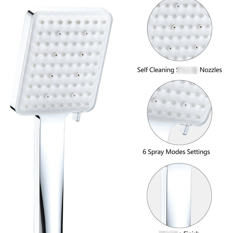 Shower Faucet With 6 Spray Patterns - Powerful Experience, Easy Clean, Square Mounted Handheld Head Options, Avoid Blockage, Design