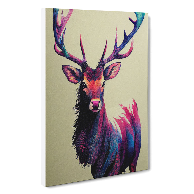 XC1022-1651X Colourful Watercolour Stag - Wrapped Canvas Print, 50cm H x 35cm W x 3cm D