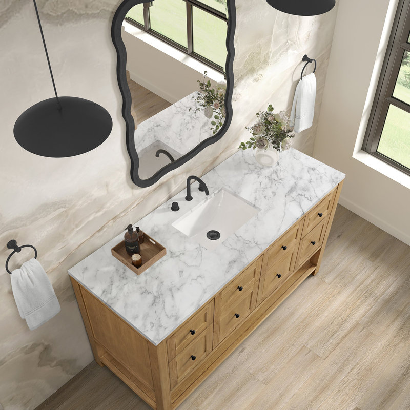 Breckenridge 60'' W Single Vanity, Light Natural Oak, Carrara White Marble, Widespread