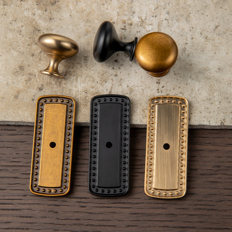 1.18 Inch Classic Cabinet Knob With Rectangular Backplate, Champagne Bronze