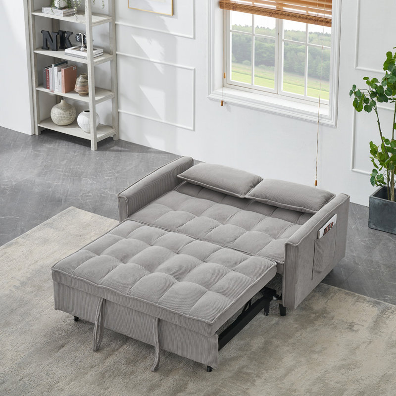 Corduroy Upholstered Convertible Sleeper Sofa, Gray Corduroy