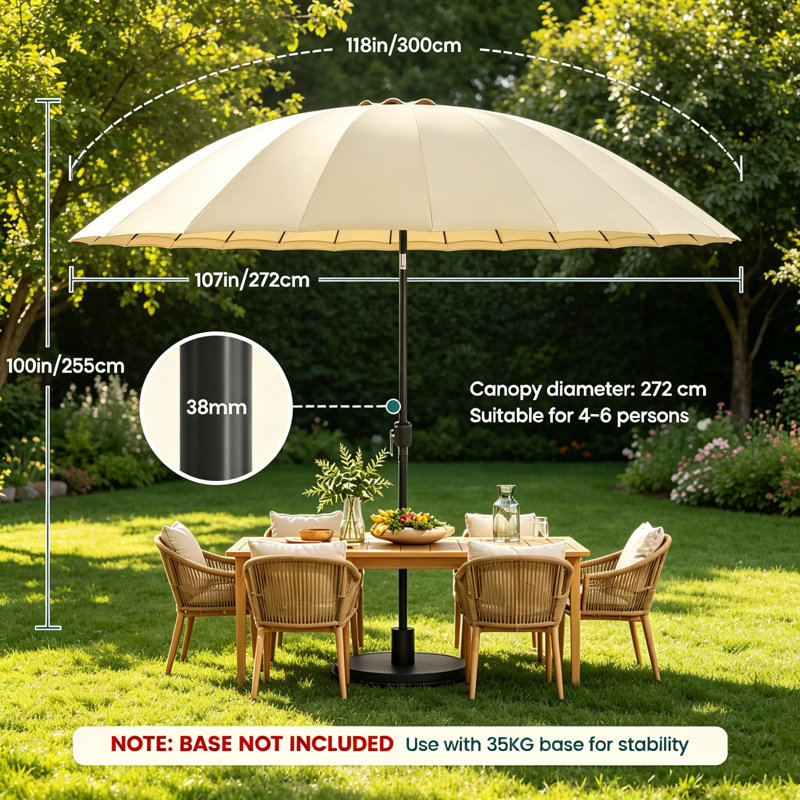 272cm Tilt Beach Parasol, Beige