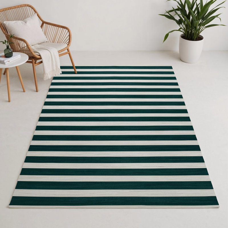 Tapis intérieur / extérieur vert HorizontalStripes, Rectangulaire 3 pi x 5 pi