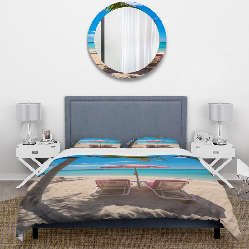 Beach Pink Beach Chairs - Nautical & Beach Duvet Cover Set, Queen Duvet Cover + 2 Standard Shams