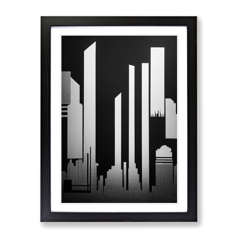 Monochrome City Skyline Abstract No.5 - Wall Art, Black, 64cm H x 46cm W x 2cm D