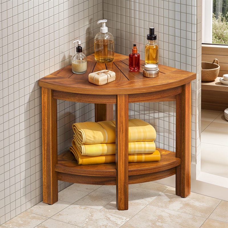 Fan-Shaped Solid Wood Shower Bench