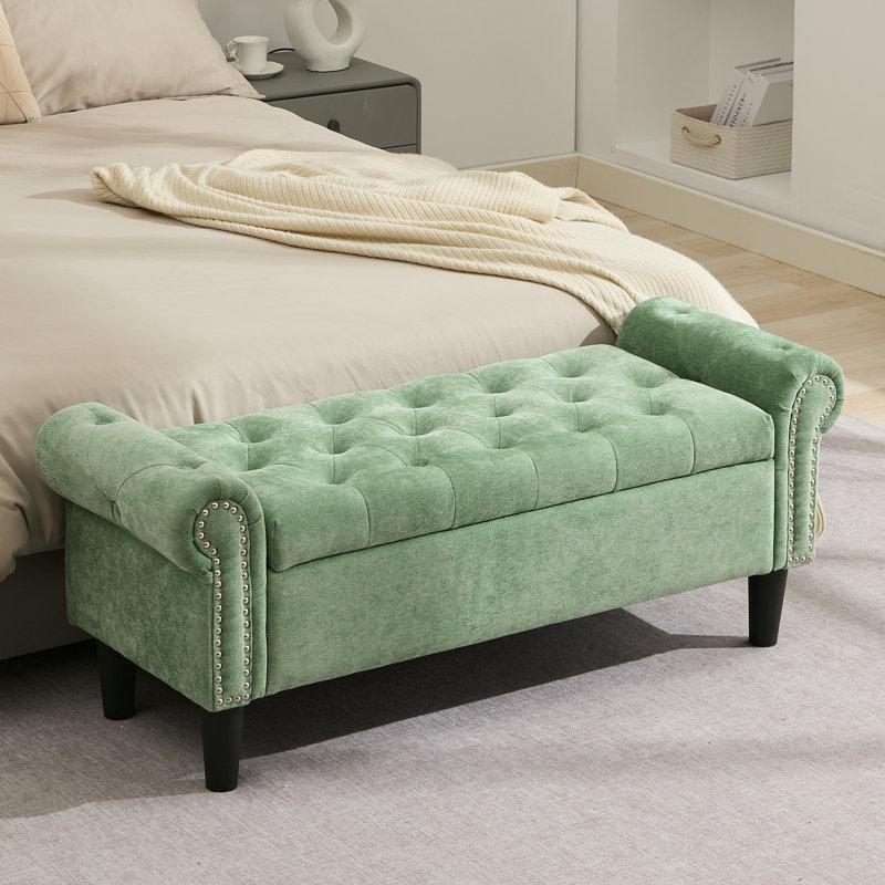 Elisama 49.6" W Chenille Tufted Storage Bench, Green