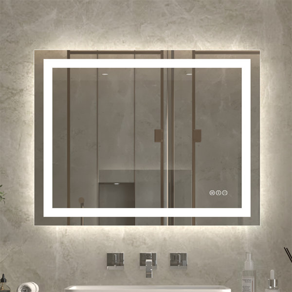 Aolaith Wall Mounted Rectangular Frameless Anti Fog LED Light Bathroom Mirror,Dimmable Vanity Mirror Wrought Studio Size: 36 H x 28 W