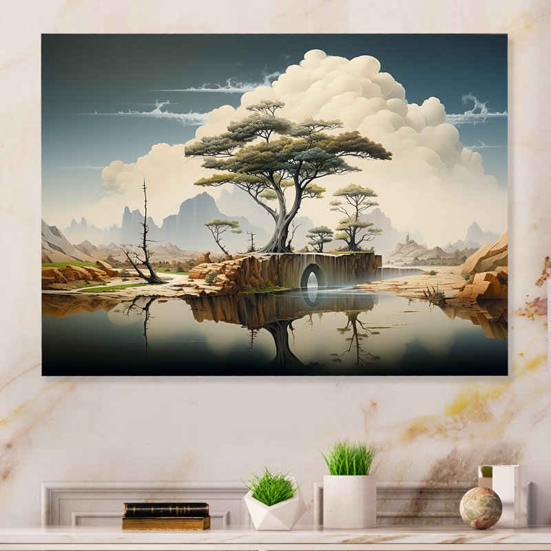 Surréalisme, paysage désertique I - art mural surréalisme en métal, H 30 po x l 40 po x P 1,5 po